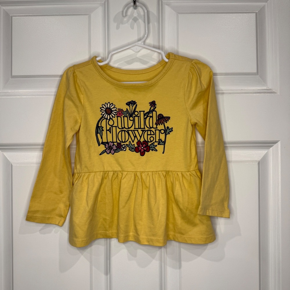 Garanimals Toddler Girls Yellow Wild‎ Flower Peplum Long Sleeve Shirt Size 2T